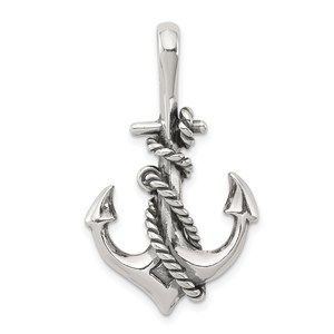 Sterling Silver Nautical Antiqued Anchor & Rope Small Necklace Pendant Unisex